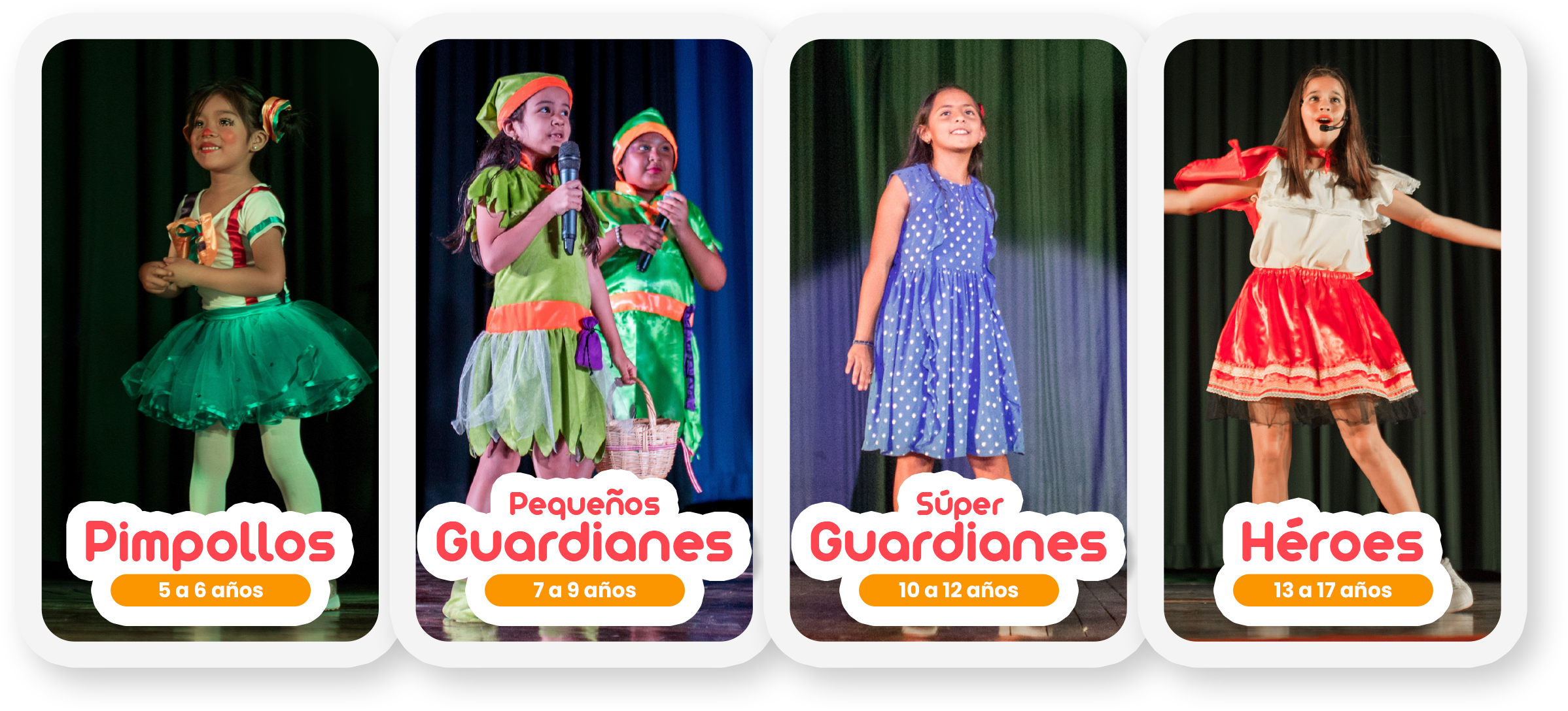 Niñas y adolescentes en escena durante sus presentaciones teatrales